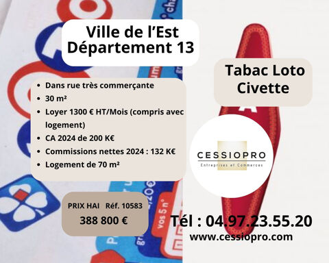Tabac Loto Civette de centre-ville Rénovée, avec superbe logement sur 3 étages, cave et réserve, compris dans 388800 13011 Marseille