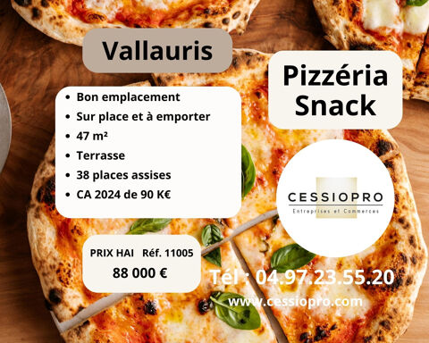 Vallauris, bon emplacement, vend pizz&eacute;ria snack, sur place et &agrave; emporter, terrasse 88000 06220 Vallauris