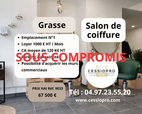 ALPES MARITIMES - SALON DE COIFFURE SUR EMPLACEMENT NUMERO 1   GRASSE PROCHE PARFUMERIES 67500 06130 Grasse