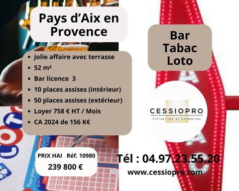 Jolie affaire de Bar Tabac Loto + Terrasse, Pays d'Aix en Provence 239800 13100 Aix en provence