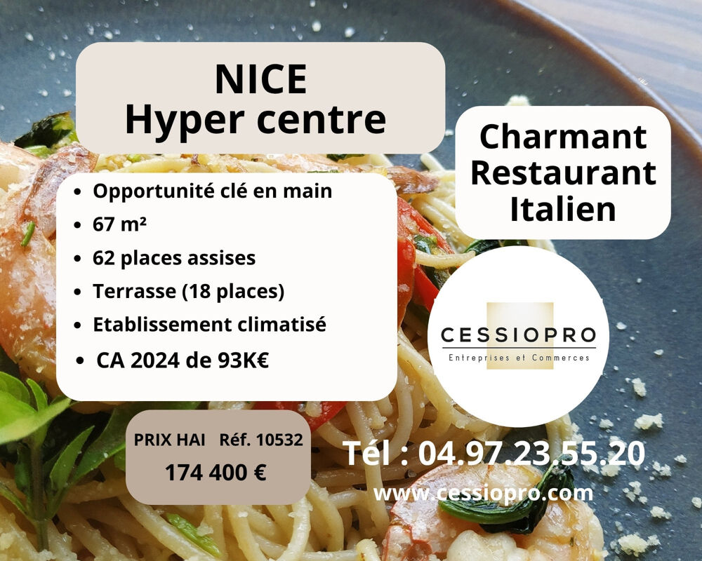   Restaurant Italien clé en main   Hyper centre de Nice 