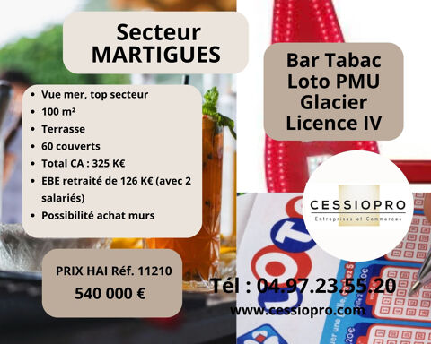 Tr&egrave;s beau Bar Tabac Loto PMU Cave &agrave; Cigares Glacier avec belle Terrasse, secteur touristique, bord de mer   Se 540000 13500 Martigues