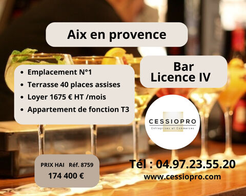 Top emplacement ! Très belle affaire de Bar Licence IV refaite à neuf + Terrasse et Appartement sur Aix en Pro 174400 13100 Aix en provence