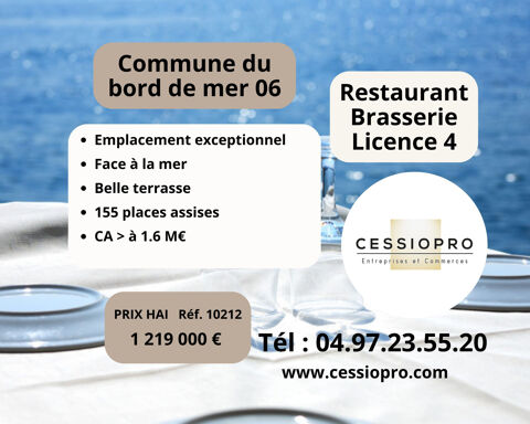 06- COMMUNE DU BORD DE MER PROCHE NICE - RESTAURANT BRASSERIE LICENCE IV - FACE A LA MER 1219000 06700 St laurent du var