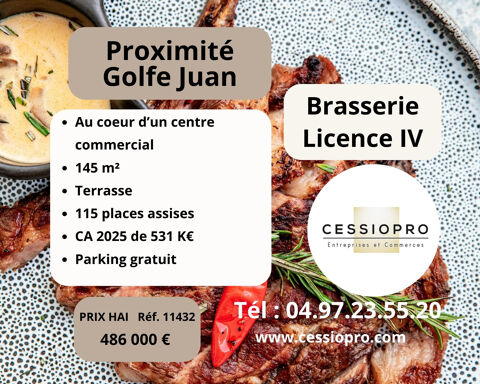 Brasserie licence 4 - Centre commercial, terrasse, parking gratuit, ferm&eacute;e le dimanche - PROXIMITE GOLFE JUAN 486000 06220 Golfe juan