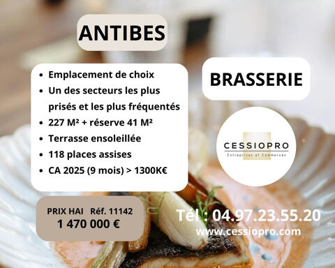 Antibes : Brasserie, situation centrale, emplacement de choix, terrasse expos&eacute;e sud, parking. 1470000 06600 Antibes