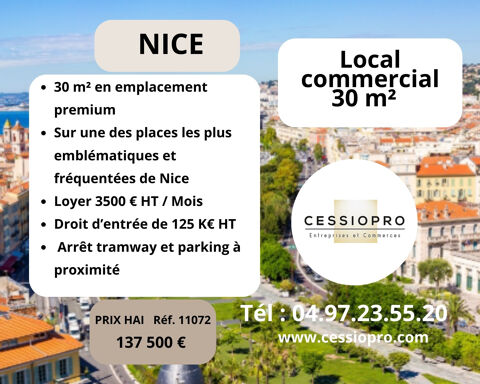 &Agrave; C&Eacute;DER   Local commercial 30 m2   Emplacement premium &agrave; Nice 137500 06300 Nice