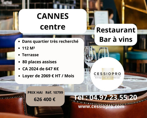 CANNES CENTRE : RESTAURANT BAR A VINS AVEC TERRASSE D'ANGLE 626400 06400 Cannes