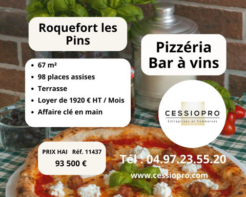 A VENDRE PIZZERIA BAR &agrave; VINS en angle 67 M2 + 100M2 de terrasses &agrave; ROQUEFORT LES PINS 93500 06330 Roquefort les pins
