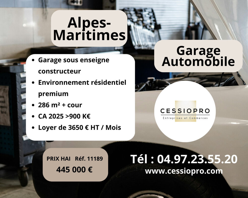   GARAGE AUTOMOBILE SOUS ENSEIGNE CONSTRUCTEUR - ALPES MARITIMES   BASSIN RESIDENTIEL A FORT POUVOIR ECONOMIQUE 