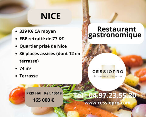 Restaurant gastronomique 339 CA moyen    Quartier prisé de Nice 165000 06000 Nice