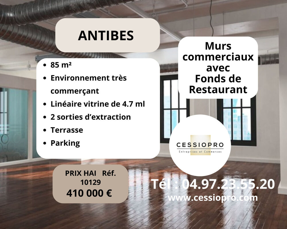   MURS COMMERCIAUX 85m2 VENDUS AVEC FONDS RESTAURANT CENTRE COMMERCIAL VIVANT ANTIBES 