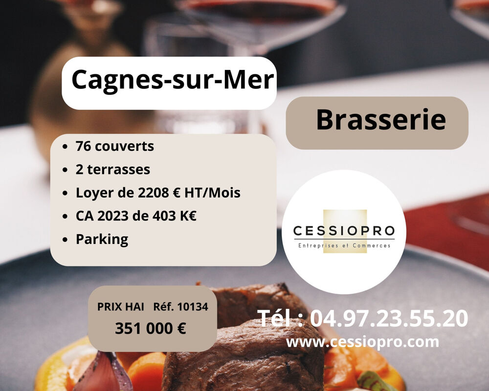   BRASSERIE 100m2 + 2 terrasses (22m2&45m2) CAGNES SUR MER 
