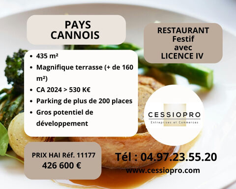PAYS CANNOIS - RESTAURANT FESTIF 435m2  AVEC LICENCE IV - TERRASSE DE PLUS DE 100 PLACES   PARKINGS 426600 06370 Mouans sartoux