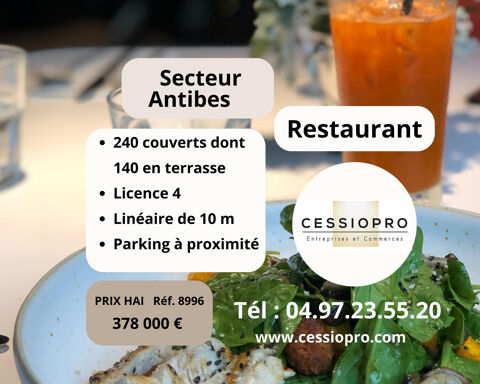 Grand restaurant, secteur d'Antibes, 240 places assises dont 140 en terrasse privative 378000 06600 Antibes