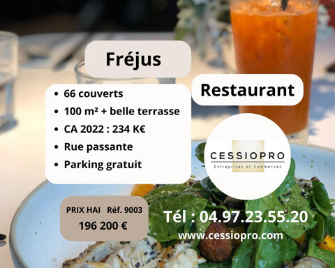Très chaleureux Restaurant moderne à Fréjus, à 150 m des plages - idéal pour un couple - A Saisir 196200 83600 Frejus