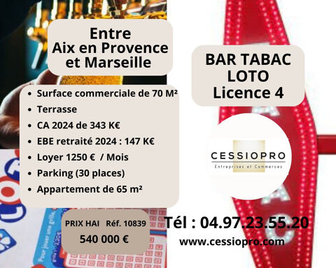 Bar Tabac Loto avec Terrasse, appartement et parking, entre Aix et Marseille� 540000 13001 Marseille