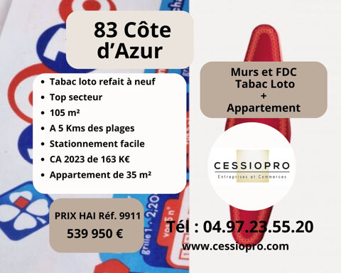 Tabac Loto Bimbeloteries + Murs comprenant le FDC + 1 Appartement + 2e R&eacute;serve 539950 83400 Hyeres