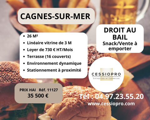 DROIT AU BAIL SNACK VENTE A EMPORTER 26M2 CAGNES SUR MER 35500 06800 Cagnes sur mer