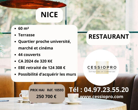 NICE :  FONDS DE COMMERCE DE RESTAURATION -  QUARTIER PROCHE UNIVERSITE,MARCHE ET CINEMA 250700 06300 Nice