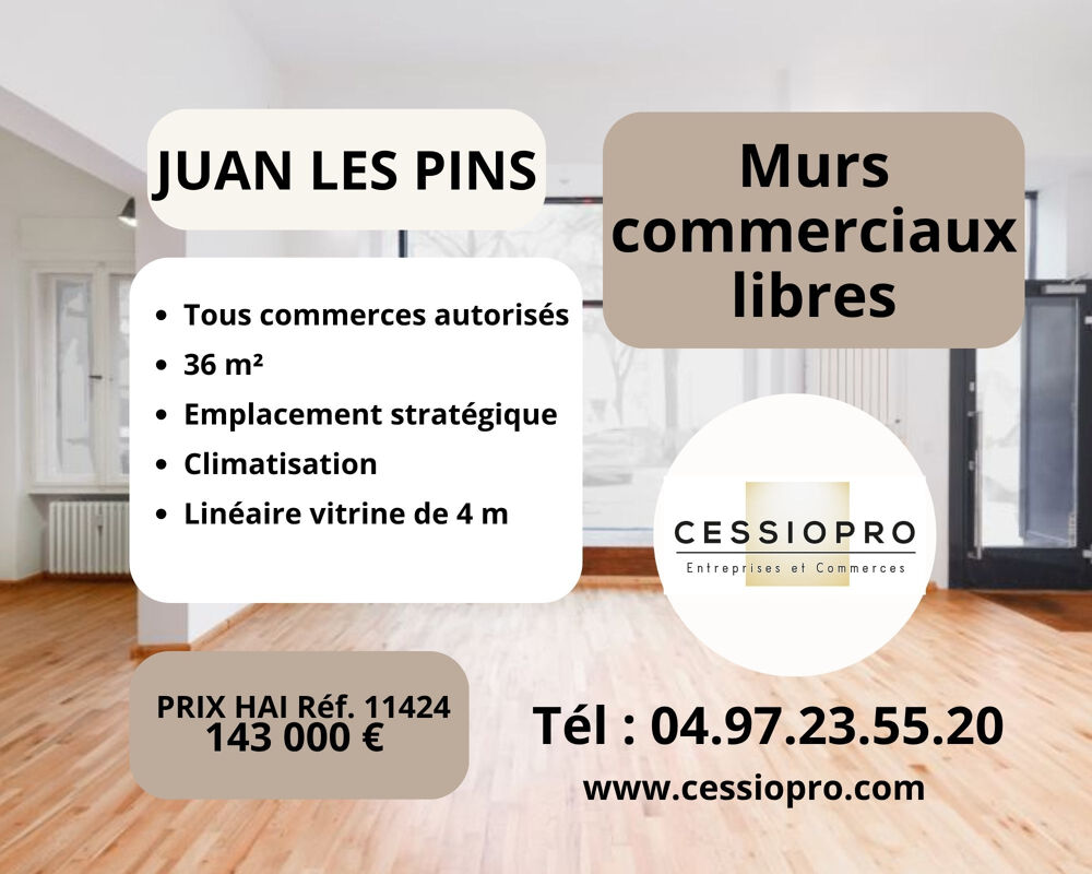   Juan les Pins, centre-ville, murs commerciaux libres, Tous commerces autorisés, 36m2. 