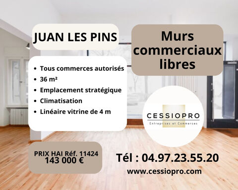 Juan les Pins, centre-ville, murs commerciaux libres, Tous commerces autoris&eacute;s, 36m2. 143000 06600 Antibes