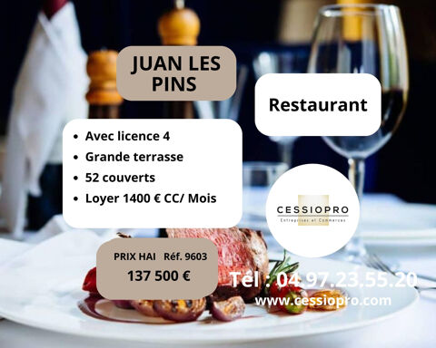 Juan les Pins, charmant petit restaurant, licence 4, grande terrasse, idéal couple restaurateur. 137500 06160 Juan les pins