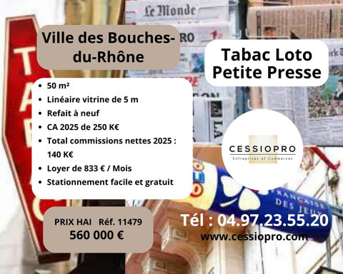 Tabac Loto avec rayon Petite Presse Bimbeloteries, refait &agrave; neuf, ville des Bouches-Du-Rh&ocirc;ne 560000 13500 Martigues