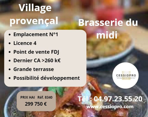 Tr&egrave;s belle Brasserie du Midi + FDJ + Licence 4 + grande Terrasse sur emplacement No1, en plein c�ur d'un villa 299750 13300 Salon de provence