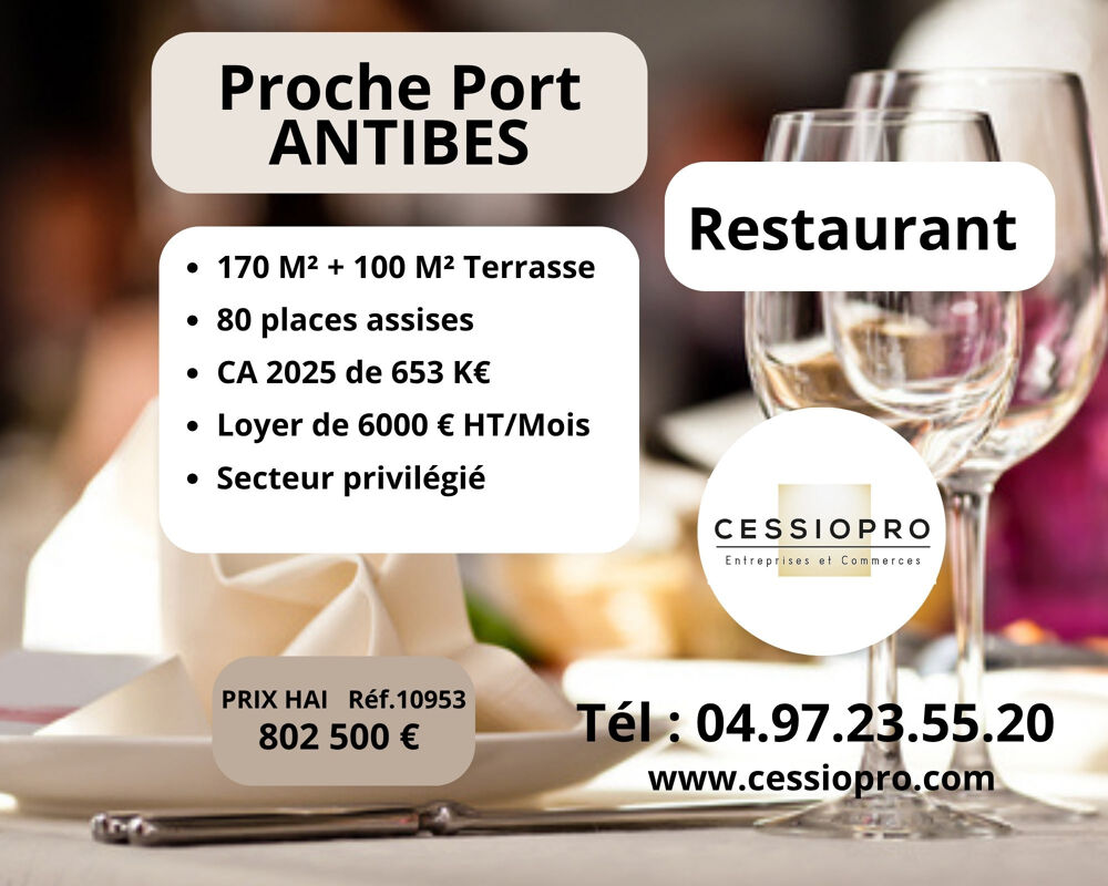   RESTAURANT 170M2+100M2 TERRASSE Proche port d'ANTIBES 
