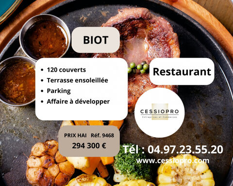Biot, restaurant 120 couverts, terrasse ensoleillée, parking, vue dégagée 294300 06410 Biot