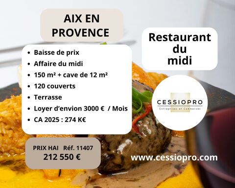 BAISSE DE PRIX - OPPORTUNIT&Eacute; &Agrave; SAISIR IMM&Eacute;DIATEMENTFONDS DE COMMERCE - RESTAURANT DU MIDI EN ZONE D'ACTIVIT&Eacute; 212550 13290 Aix en provence