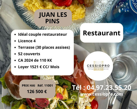 Charmant petit restaurant, licence 4, grande terrasse, id&eacute;al couple restaurateur Juan les Pins 126500 06160 Juan les pins