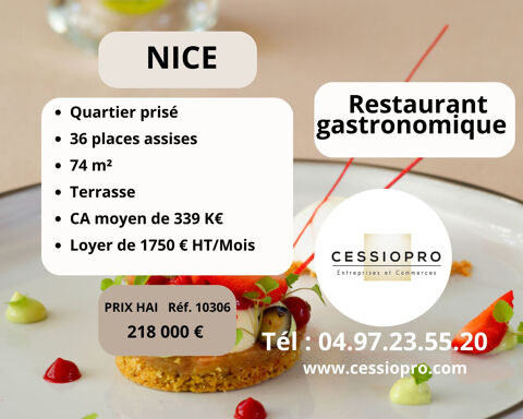 Restaurant gastronomique 339 CA moyen    Quartier prisé de Nice 218000 06000 Nice