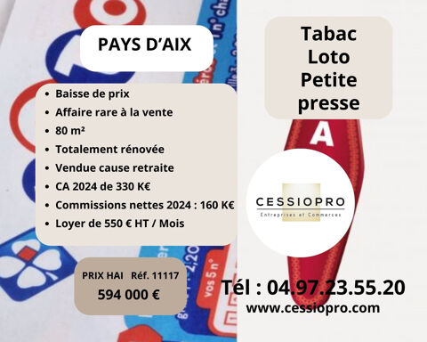 Tr&egrave;s beau Tabac Loto Petite Presse PMU Bimbeloteries, &agrave; vendre sur le Pays d'Aix�. 594000 13100 Aix en provence