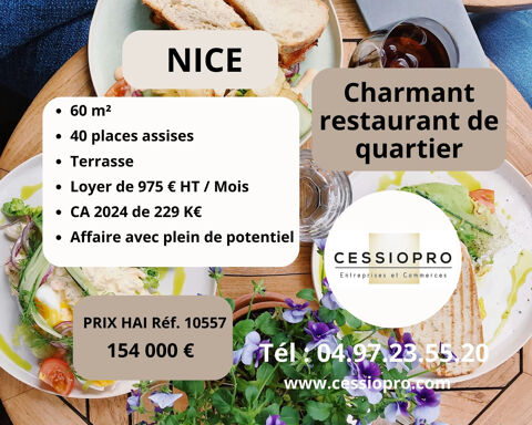 Charmant restaurant de quartier avec terrasse   CA 229 000 €   Nice 154000 06000 Nice