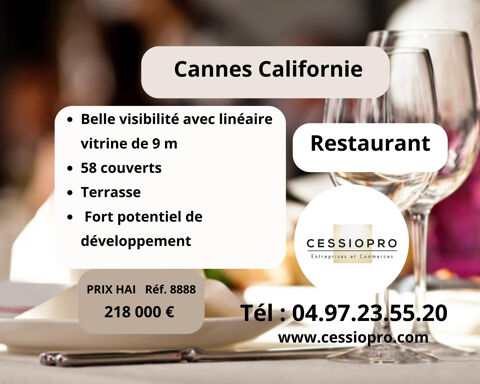 Fonds Restaurant avec terrasse Cannes Californie 218000 06400 Cannes