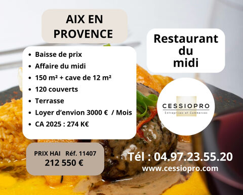 BAISSE DE PRIX - OPPORTUNIT&Eacute; &Agrave; SAISIR IMM&Eacute;DIATEMENTFONDS DE COMMERCE - RESTAURANT DU MIDI EN ZONE D'ACTIVIT&Eacute; 212550 13290 Aix en provence