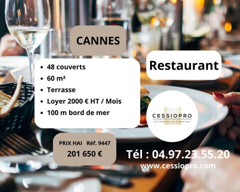 Restaurant traditionnel 48 couverts à Cannes 201650 06400 Cannes