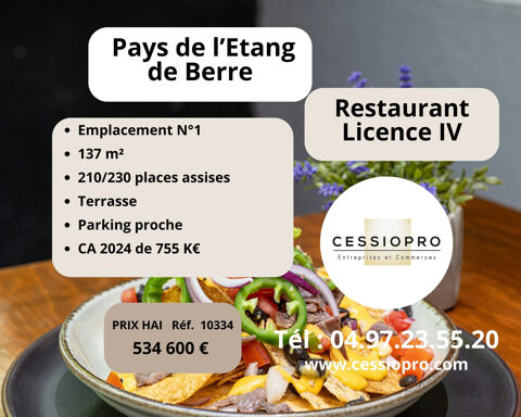 RESTAURANT EN EMPLACEMENT No1, LICENCE 4  DANS PAYS DE L'ÉTANG DE BERRE 534600 13500 Martigues