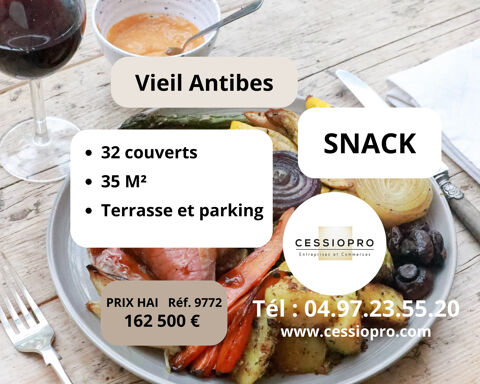Vieil Antibes, snack, totalement rénové, idéalement situé, terrasse et parking. 162500 06600 Antibes