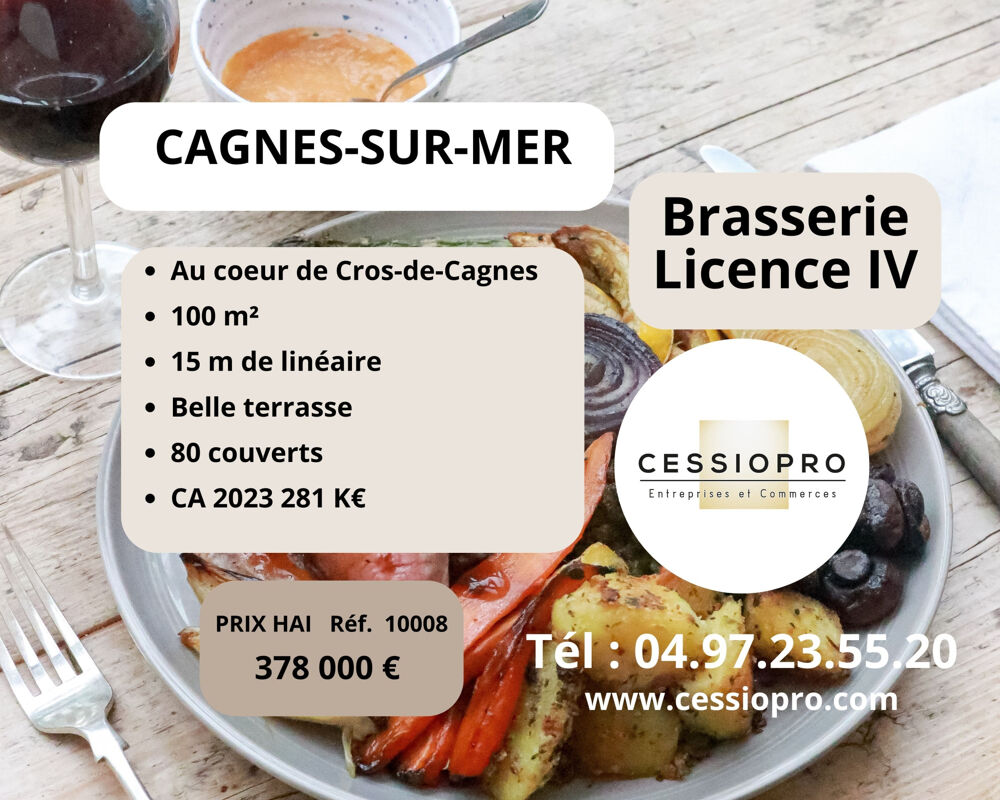   FONDS DE COMMERCE BRASSERIE DE 1000m2 CAGNES SUR MER LICENCE IV 
