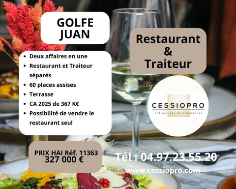 Golfe Juan, 2 affaires en une, un restaurant et un traiteur s&eacute;par&eacute;s, terrasse, &eacute;tat neuf, bons chiffres 327000 06220 Vallauris
