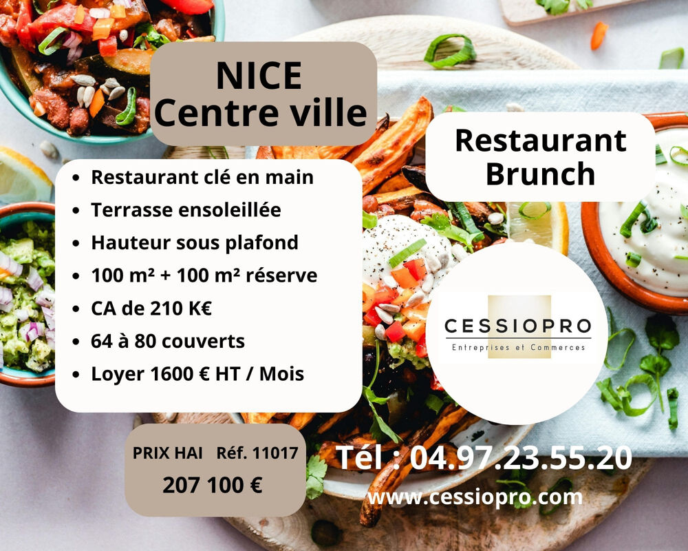   A vendre restaurant de brunch clé en main avec terrasse ensoleillée   Centre-ville de Nice 