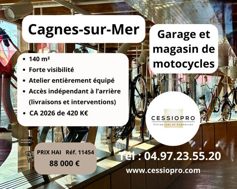 Garage et magasin de motocycles   420 K€ de CA   Emplacement d'angle &agrave; forte visibilit&eacute;   Cagnes-sur-Mer 88000 06800 Cagnes sur mer