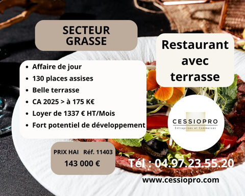 RESTAURANT AVEC TERRASSE OMBRAGEE DE 60 PLACES  AFFAIRE DE JOUR A FORT POTENTIEL DE DEVELOPPEMENT 143000 06580 Pegomas