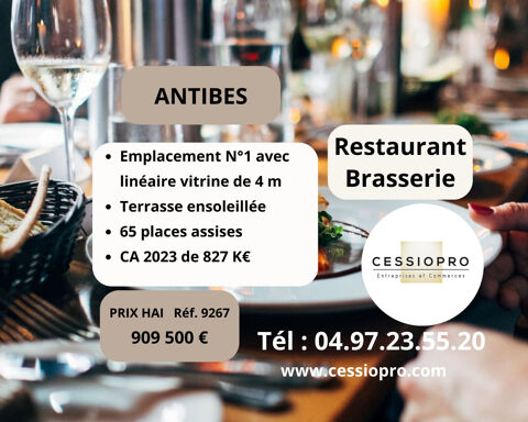 Restaurant-brasserie de premier choix, Antibes, terrasse ensoleillée  909500 06600 Antibes