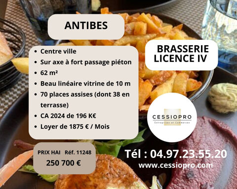 Brasserie Licence IV avec terrasse, situ&eacute;e sur un axe &agrave; fort passage pi&eacute;ton - Antibes centre-ville 250700 06600 Antibes