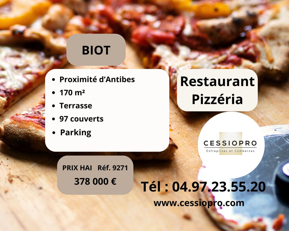   Restaurant, pizzeria  BIOT, proximit d'Antibes, parking, tat neuf Biot