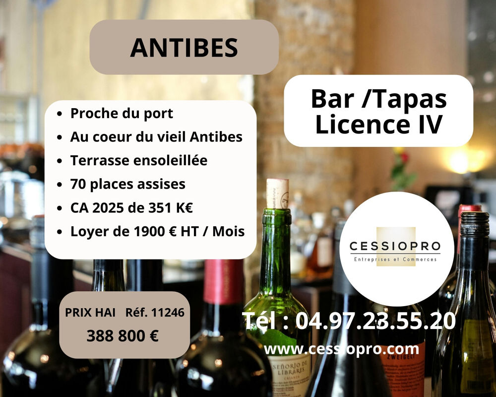   ANTIBES, proche du port et de la vielle ville, Bar-tapas, licence 4, terrasse ensoleillée. 